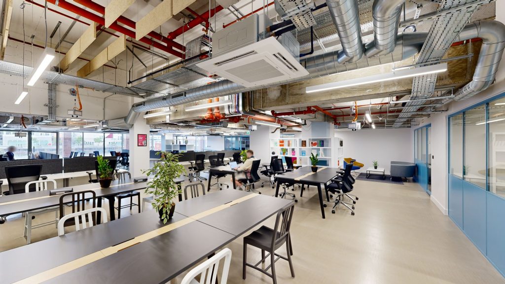 Virtual tour of TownSq Workspace in Kingston upon Thames, featuring modern coworking areas and collaborative spaces